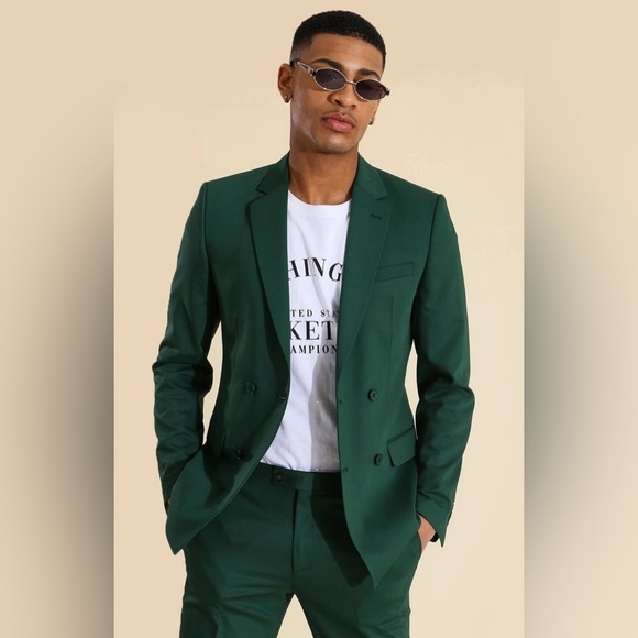 NWT BOOHOO MEN SKINNY DOUBLE BREASTED SUIT JACKET - Picture 1 of 5